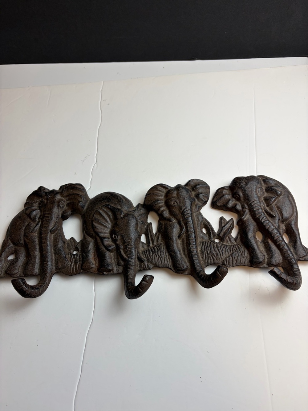Elephant Cast Iron Wall Hook Rack in Dark Brown